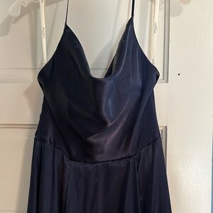 Elegant Navy Blue Satin Dress